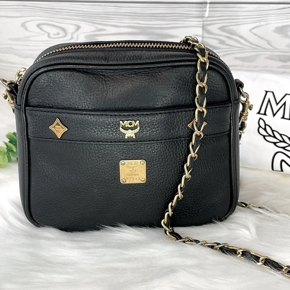 MCM Black Leather‎ Chain Strap Shoulder Bag